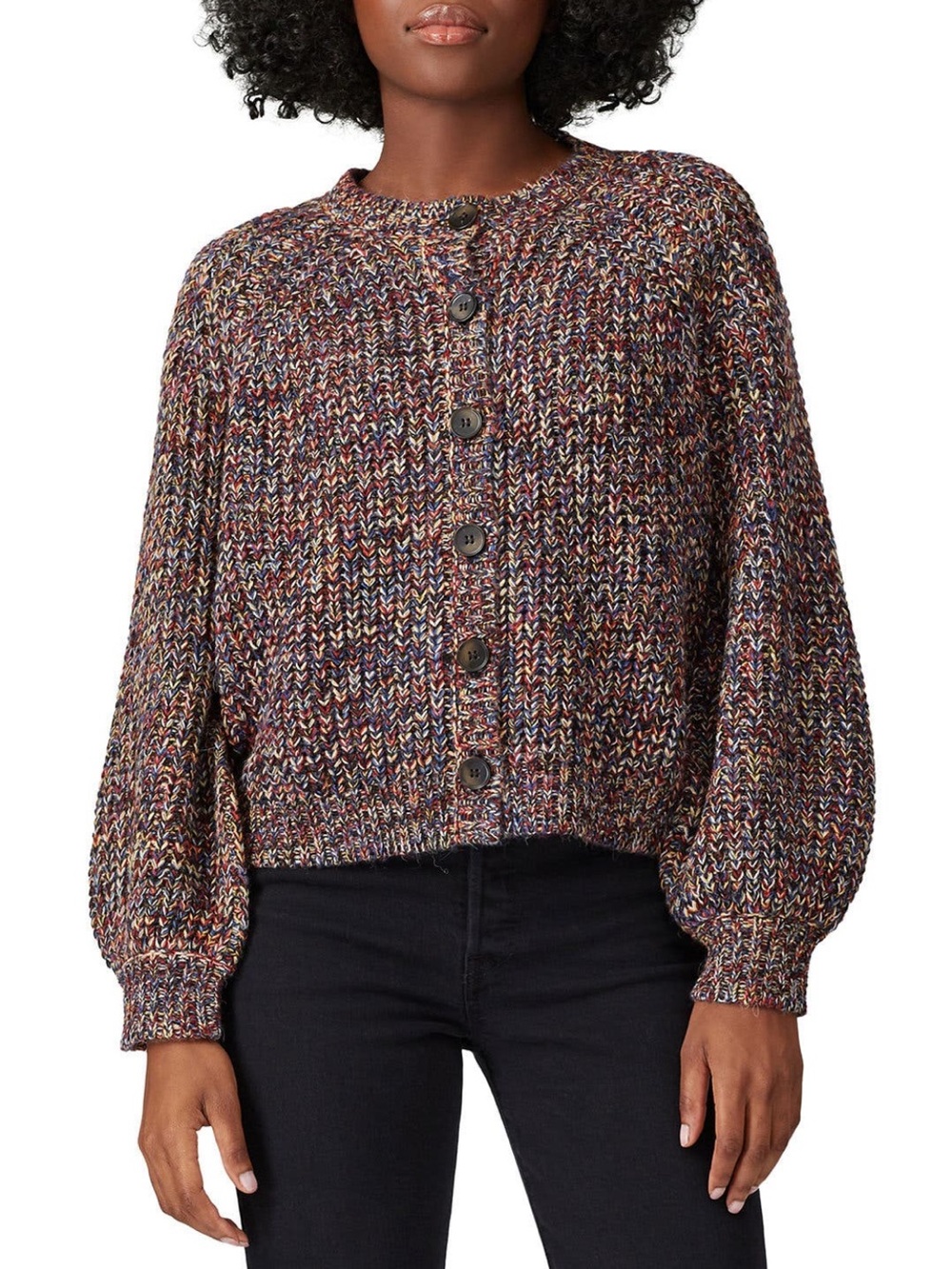 THE GREAT. Multicolor Marled Knit Button-Front Cardigan